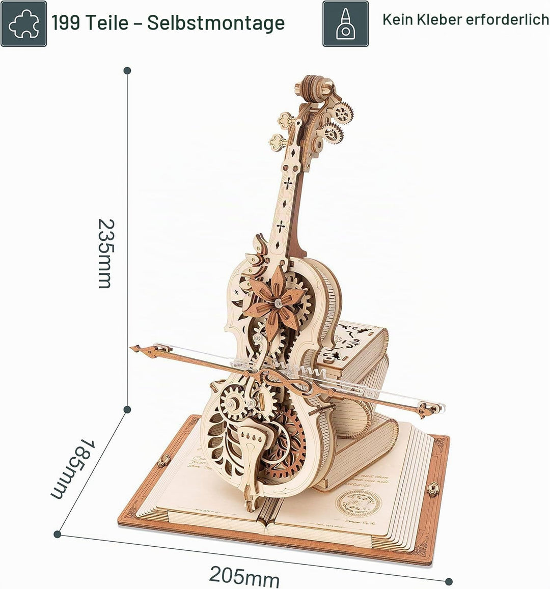 ROBOTIME 3D Puzzle Holz für Erwachsene, Modellbausatz zu Bauen, Magic Cello Spieluhr Zahnrad Modell