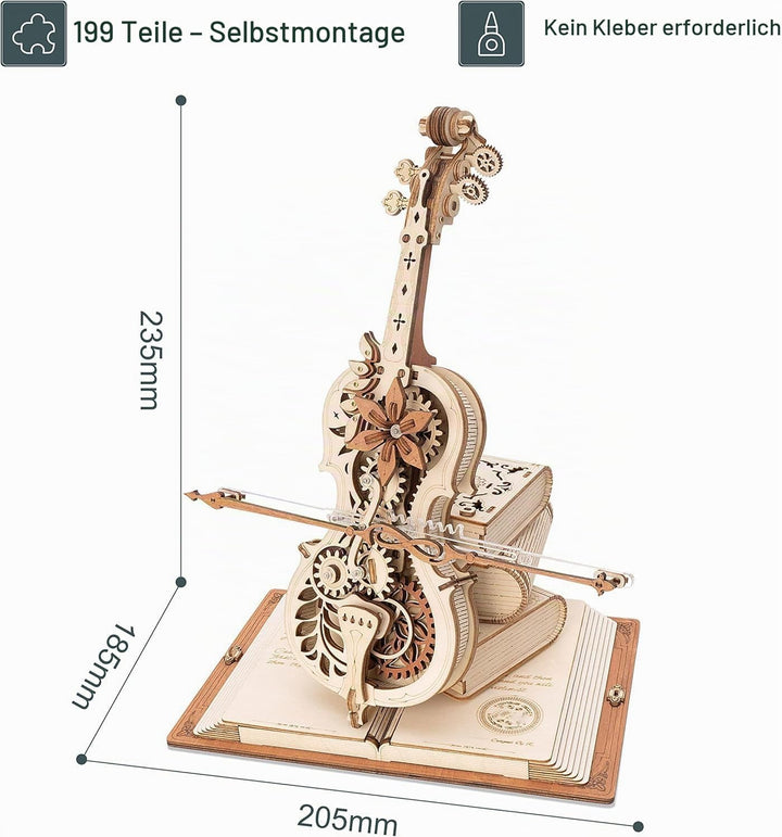 ROBOTIME 3D Puzzle Holz für Erwachsene, Modellbausatz zu Bauen, Magic Cello Spieluhr Zahnrad Modell