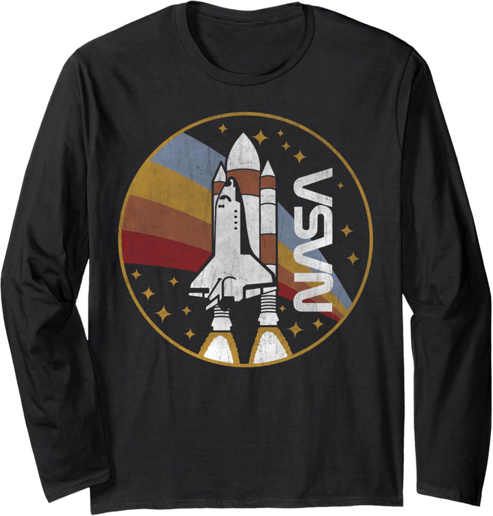 NASA Space Shuttle Sunset Retro Poster Langarmshirt