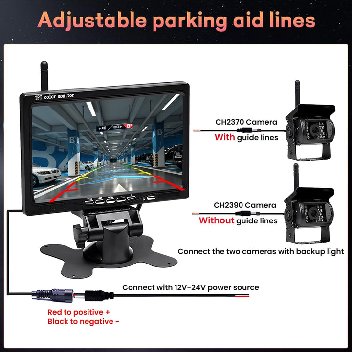 Hikity Rückfahrkamera Kabellos 7" Camper-Set mit 2 Geteilte Rück Kamera mit Nachtsicht IP67 Wasserdi