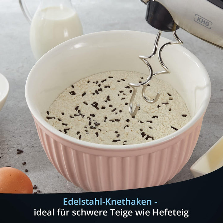 KHG Elektrischer Handmixer HM-305 SE Edelstahl 300 Watt | Handrührer mit 5 Geschwindigkeiten und Tur