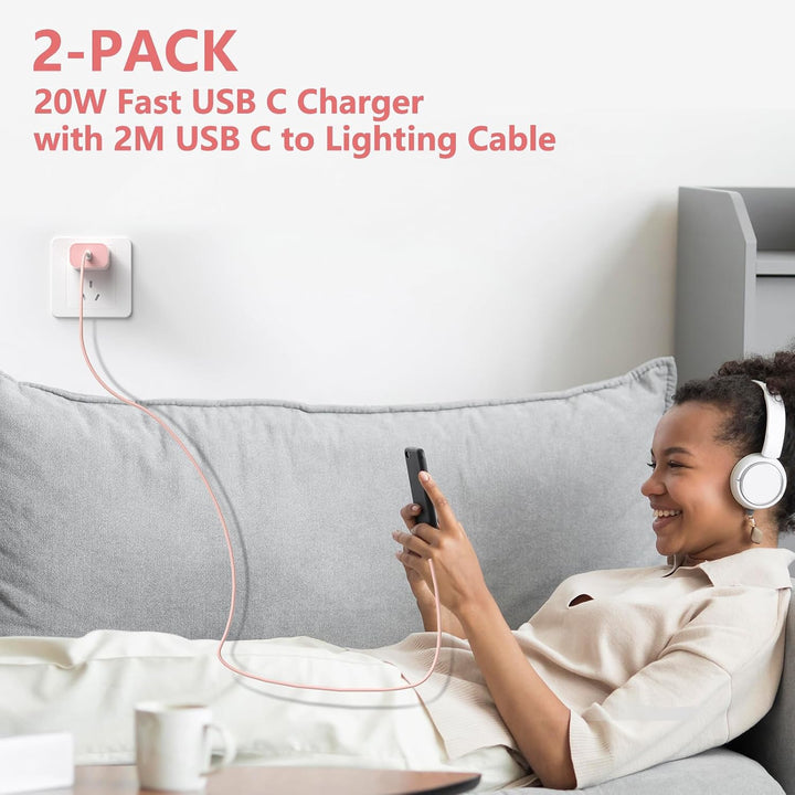 20W USB C Ladegerät und Ladekabel für iPhone 14/14 Pro/14 Pro Max/13/12/11/X/XR/XS/Mini/SE, 2Pack Sc