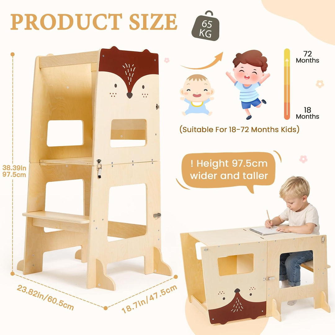labebe Lernturm ab 1 Jahr（92 * 38.5 * 42cm）， klappbar Montessori Learning Tower，3 in 1 Montessori Le