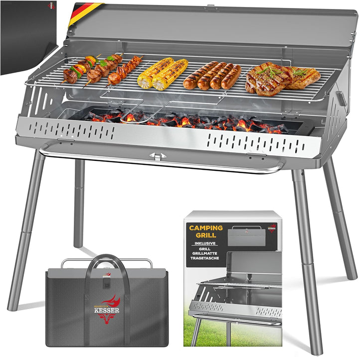 KESSER® Klappgrill tragbarer Camping Grill mit Gestell | Holzkohlegrill aus pulverbeschichtetem Stah