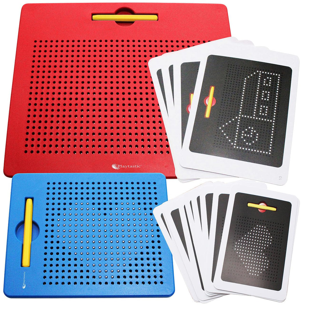 Magnettafeln Kinder: 2er-Set magnetische Reise-Zeichentafeln, Stift & Vorlagen, rot & blau (Magnetis