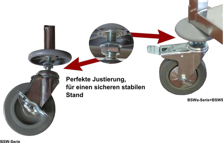 Beeketal 'BSW-2' Edelstahl Servierwagen Transportwagen mit 2 Böden und Rundrohrgestell (belastbar bi