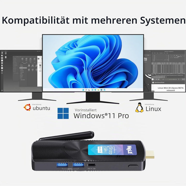 MeLE PCG02 Lüfterloser Mini-PC-Stick, Celeron N4000 4GB 128GB mit Windows 11 Home Micro-Desktop-Comp
