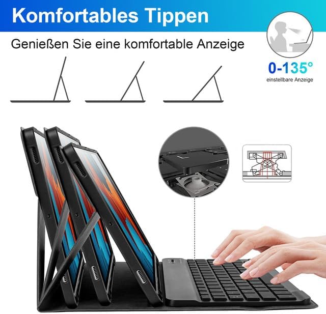 SOPPY Samsung Galaxy Tab S8/Tab S7 Hülle mit Tastatur, Kabellose 7-Farbige Beleuchtung Tastatur Hüll