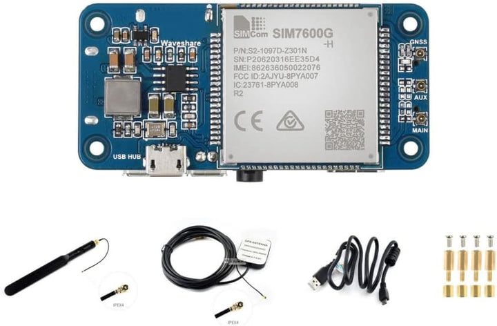 Waveshare SIM7600G-H 4G HAT, Global Band, Enabling LTE Cat-4 4G / 3G / 2G Communication & GNSS Posit