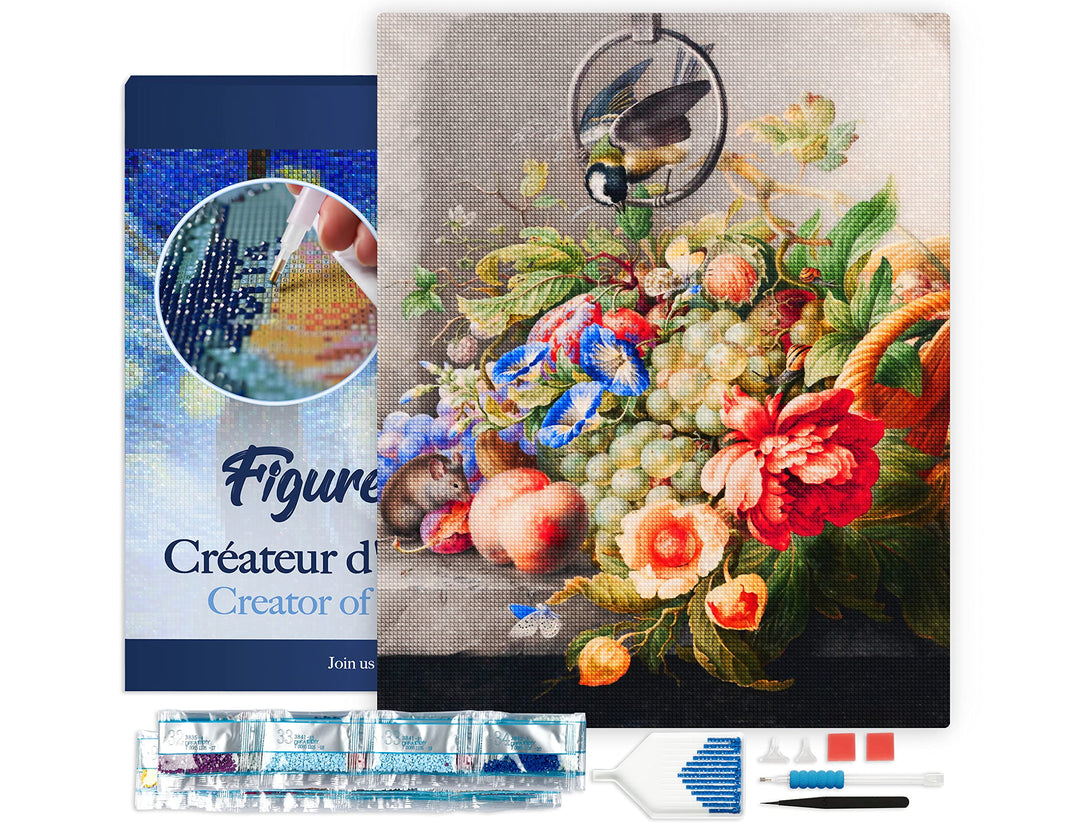 Figured'Art Diamond Painting Erwachsene 40x50cm Mit Rahmen Ganze Leinwand gespannt Blumen und Obst H