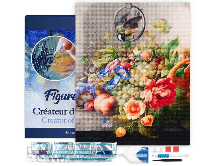 Figured'Art Diamond Painting Erwachsene 40x50cm Mit Rahmen Ganze Leinwand gespannt Blumen und Obst H