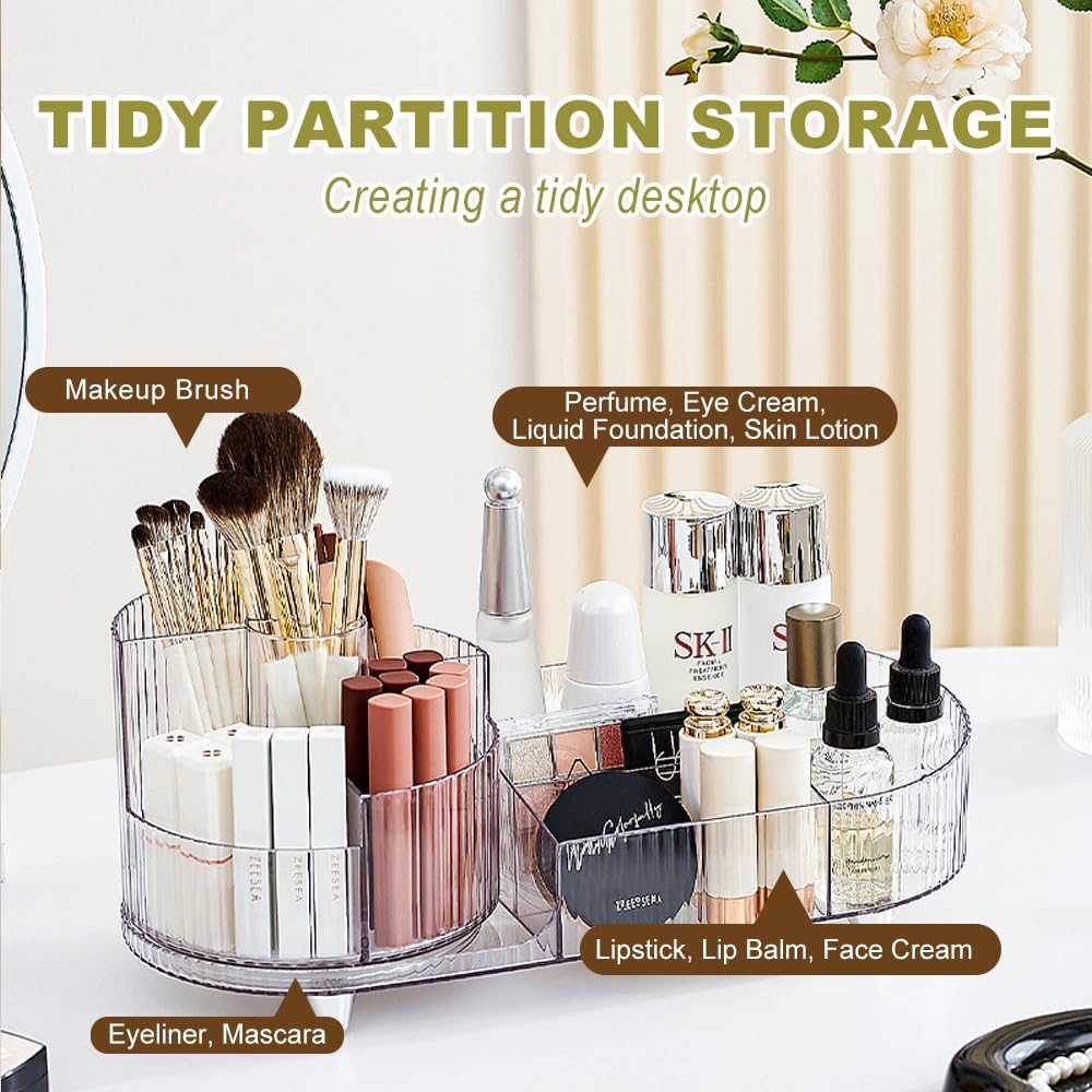 Make up Organizer 360° Drehbar, Grosser Bad Kosmetik Organizer mit Aufbewahrungsbox für Schminktisch