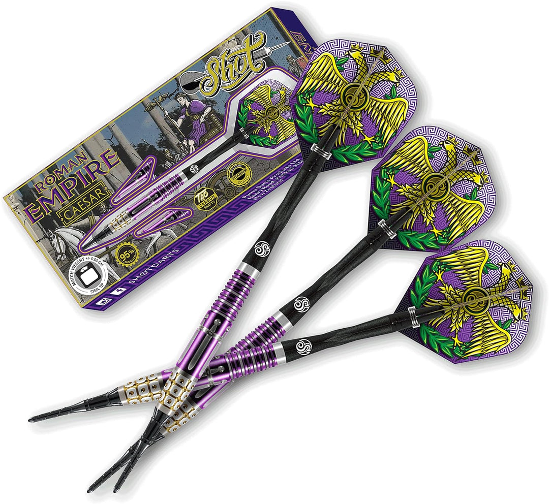 Shot! Darts Roman Empire Caesar 95% Tungsten Pro Throwing Darts Soft Tip Set, Professional – Made in