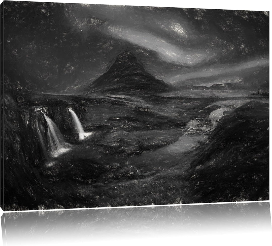 Pixxprint Kirkjufell Wasserfall als Leinwandbild/Grösse: 100x70 cm/Wandbild/Kunstdruck/fertig bespan