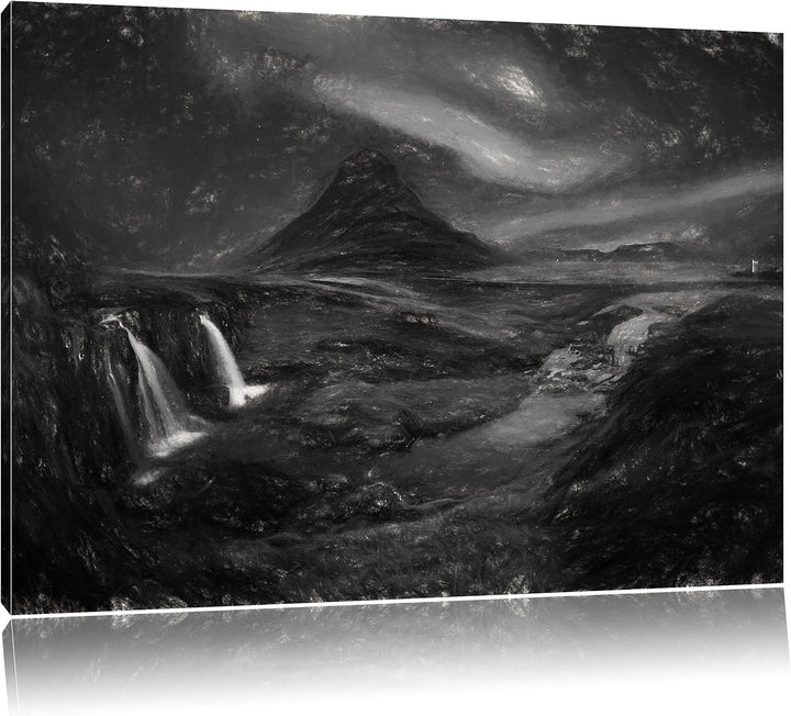Pixxprint Kirkjufell Wasserfall als Leinwandbild/Grösse: 100x70 cm/Wandbild/Kunstdruck/fertig bespan