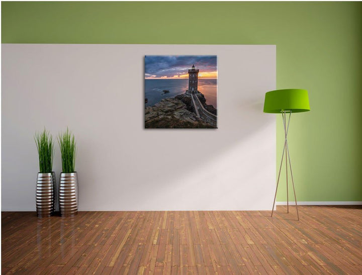 Pixxprint Leuchtturm im Sonnenuntergang als Leinwandbild/Grösse: 70x70 cm/Wandbild/Kunstdruck/fertig