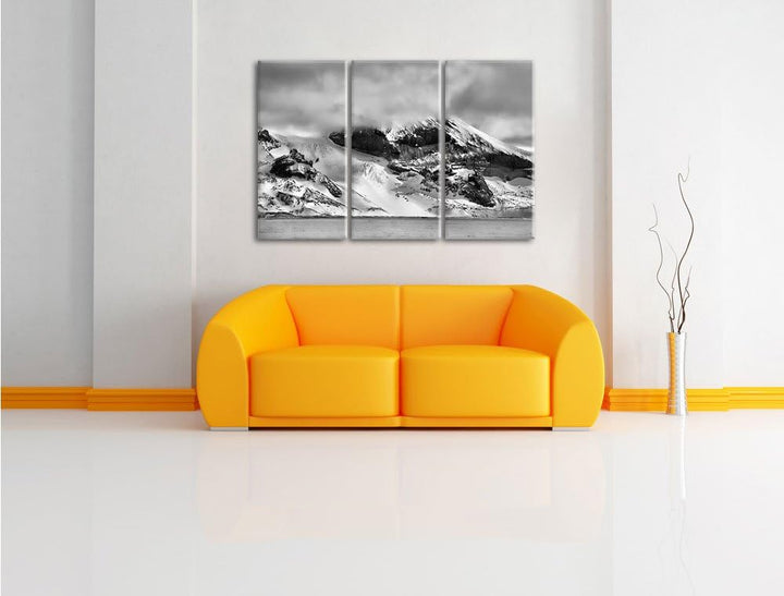 Pixxprint schneebedecktes Gebirge als Leinwandbild/Grösse: 3 Teilig (120x80) cm/Wandbild/Kunstdruck/