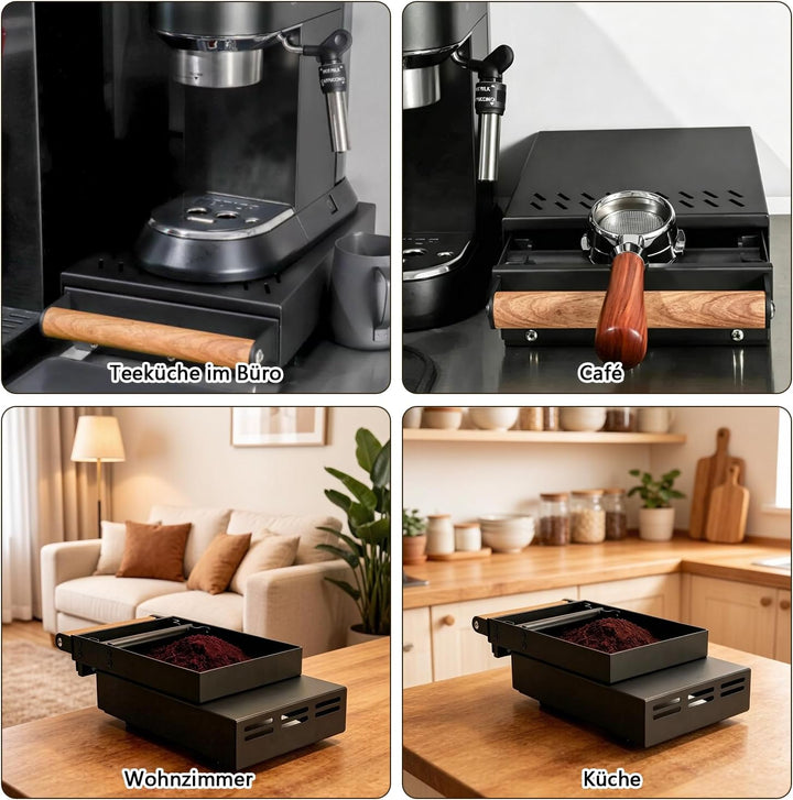 Sudschublade, Abklopfschublade für Siebträger mit Echtholzgriff, Knockbox aus Edelstahl mit Rutschfe