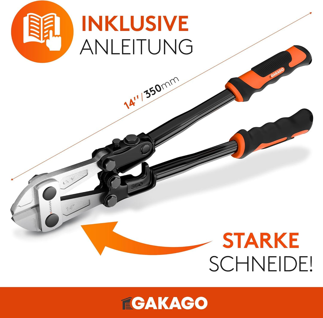 Gakago Bolzenschneider 14" (350 mm) - Metallschneider mit gehärteten CR-V Klingen - Kraftvolle Übers