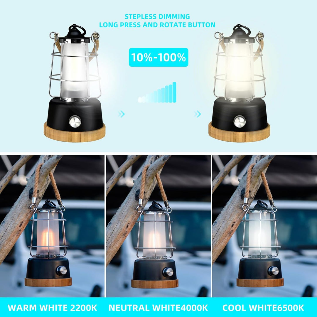HARPER LIVING Wiederaufladbare LED-Laterne im Retro-Stil, 6 W, 370 Lumen, 5000 mAh, dimmbar, Farbwec