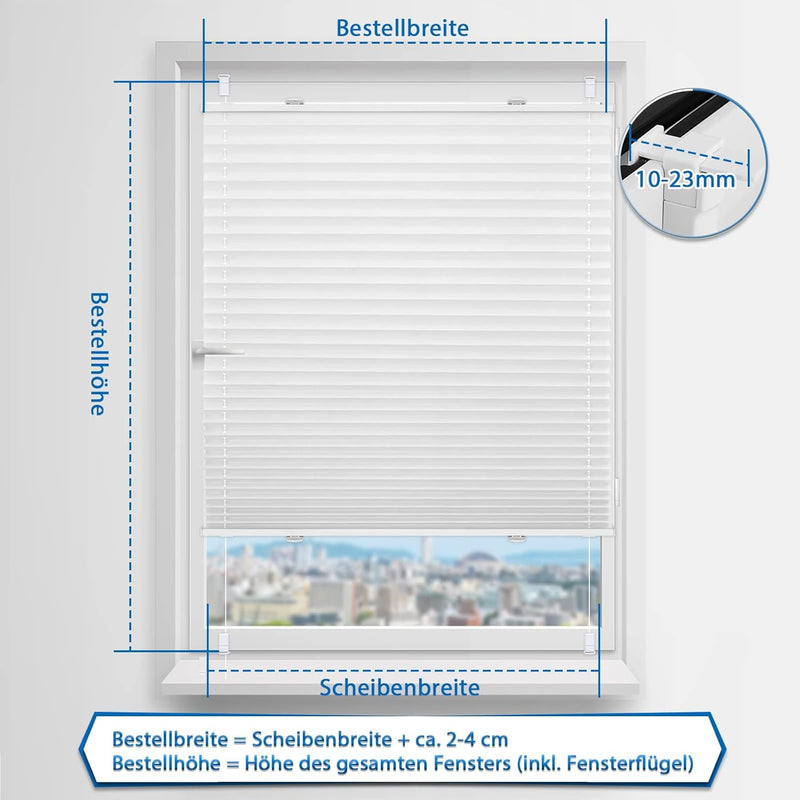 Plissee ohne Bohren verdunkelung Plissees Klemmfix Weiss 90x220cm 100% Blickdicht Verdunklungsplisse