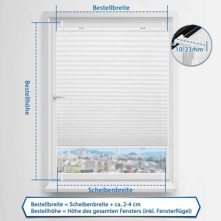 Plissee ohne Bohren Verdunkelung Plissees Klemmfix 30x140cm(BxH) Weiss 100% Blickdicht Verdunklungsp