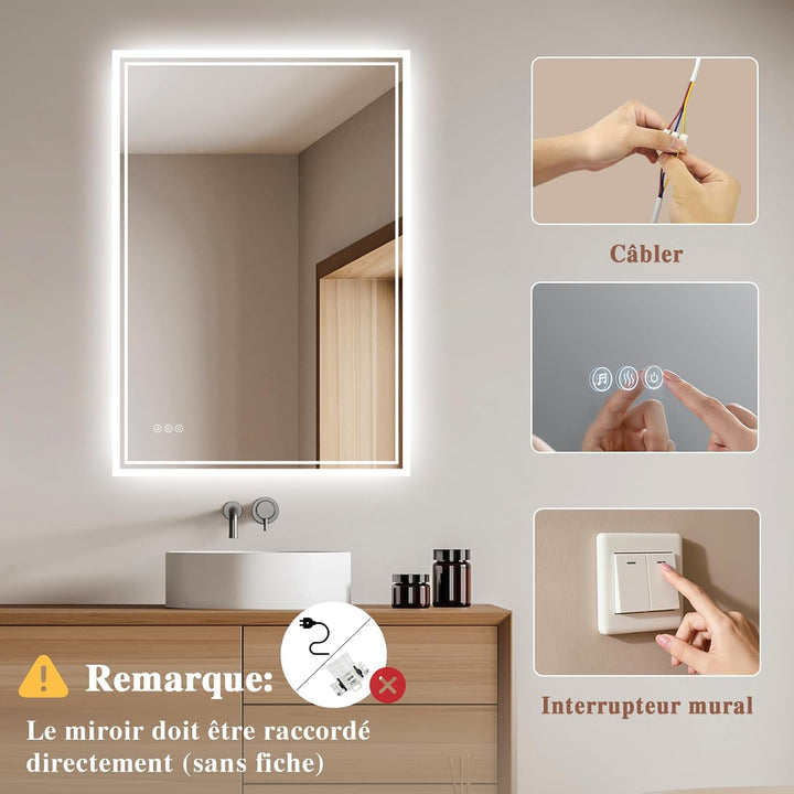 Badspiegel-mit-Beleuchtung 120x70cm - Badezimmer Spiegel mit Bluetooth - Badezimmerspiegel mit Besch