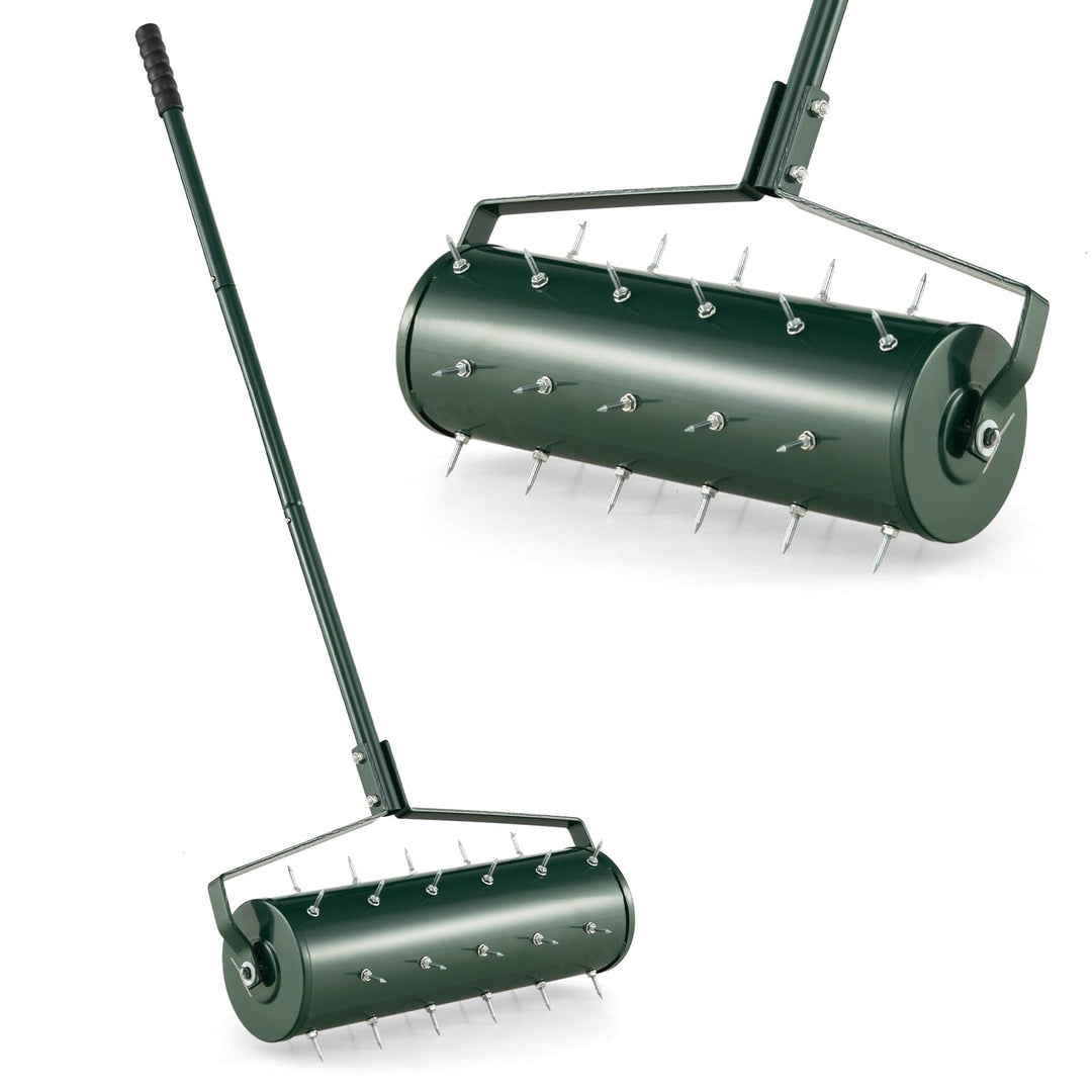 GOPLUS Rasenbelüfter, Handvertikutierer mit Stiel & 3,4cm Nägeln, rollender Aerifizierer, manueller