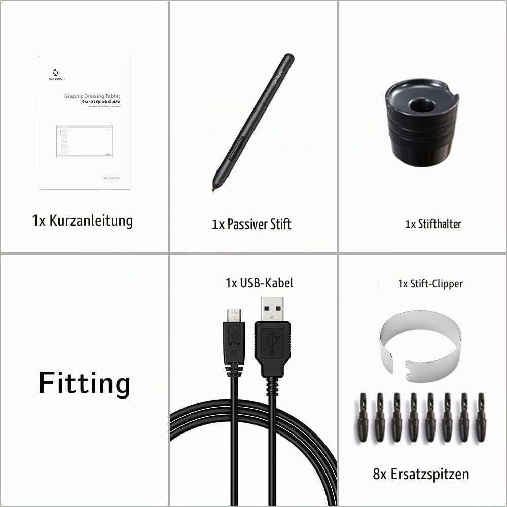 XP-PEN Grafiktablett Star03 V2, 30,5 cm, 8 Tasten, Hotkeys Stylus, ohne Batterien mit 8192 Ebenen