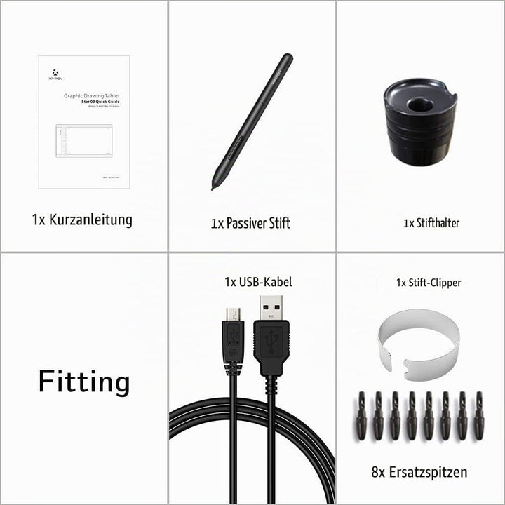 XP-PEN Grafiktablett Star03 V2, 30,5 cm, 8 Tasten, Hotkeys Stylus, ohne Batterien mit 8192 Ebenen