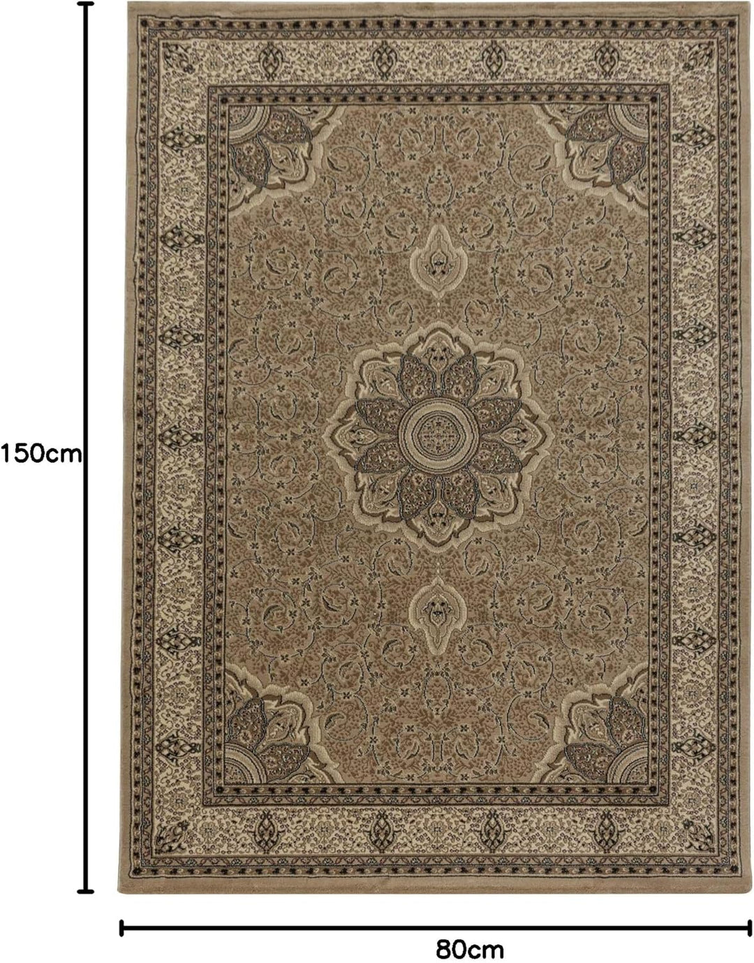 Carpetsale24 Orientteppich Beige 80x150 cm – Kurzflor Läufer im klassischen Vintage Stil für Flur, S