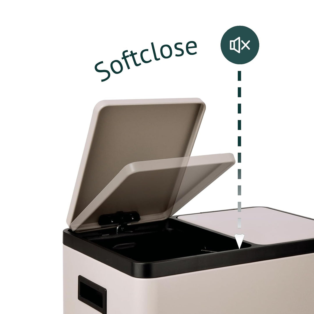 SVITA TMH2X30 Mülleimer 60L Mülltrennsystem 2 Fächer 2x15L Softclose-Deckel Pedal versteckbar Kunsts