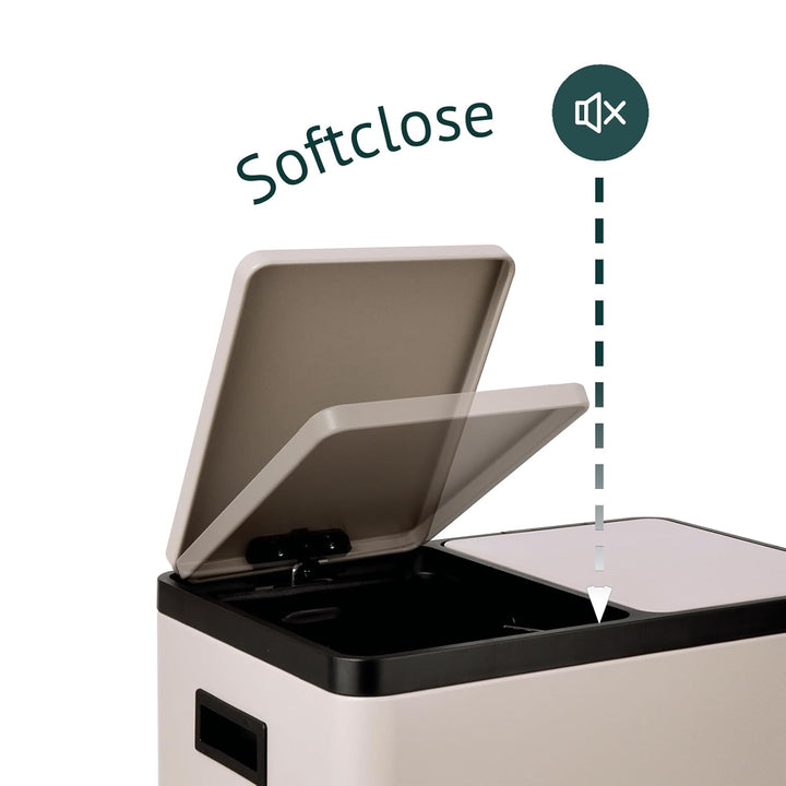 SVITA TMH2X30 Mülleimer 60L Mülltrennsystem 2 Fächer 2x15L Softclose-Deckel Pedal versteckbar Kunsts