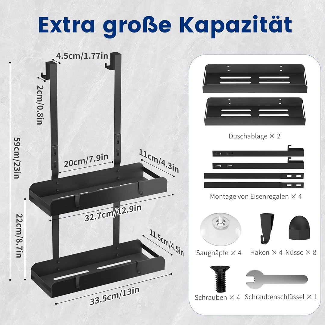 Duschablage Zum Hängen Schwarz Duschregal Ohne Bohren Duschkorb Badezimmer Organizer Shampoo Halteru