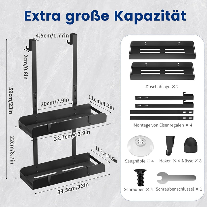Duschablage Zum Hängen Schwarz Duschregal Ohne Bohren Duschkorb Badezimmer Organizer Shampoo Halteru