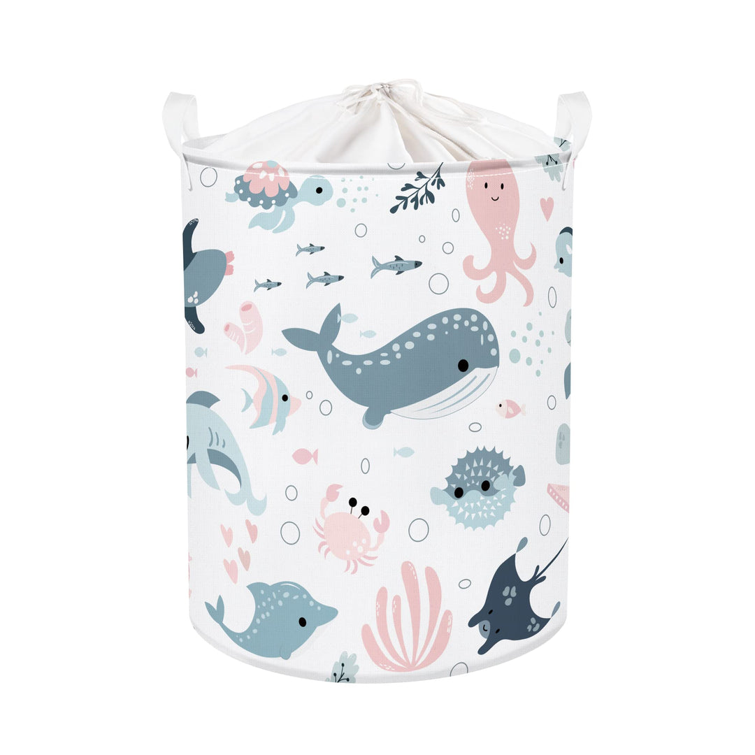 Clastyle 45L Meeres Tiere Seifenblasen Meerjungfrau Hai Rosa Blau Wäschekorb Weiss Delfine Quallen S