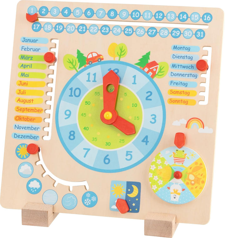 goki 58398 - Jahresuhr - aus Holz - Kinder Lernen spielerisch Kalender, Jahreszeit, Wetter und Uhrze