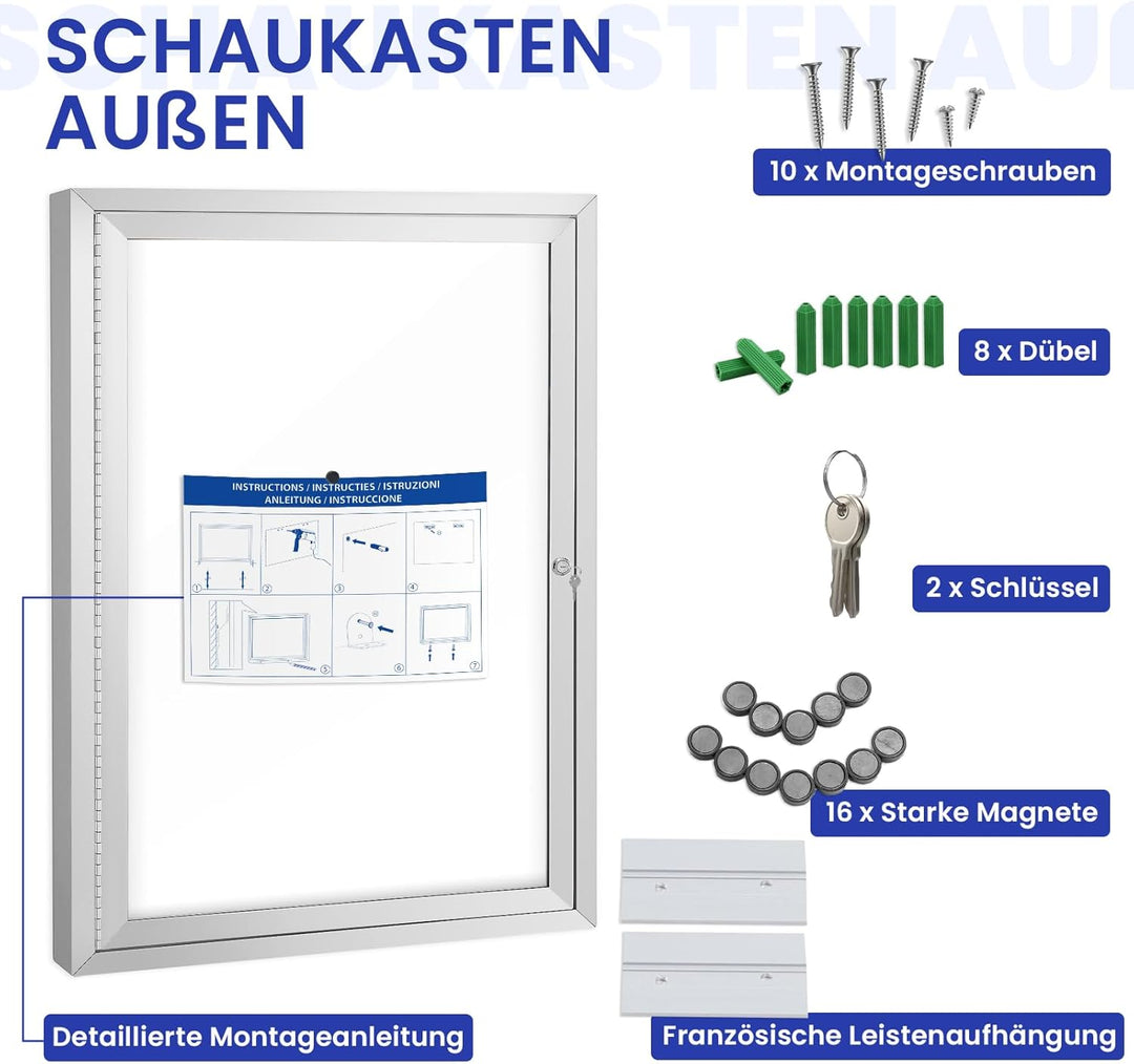 Swansea Schaukasten Aussen 4xA4, Alu infokasten, Magnetisch, Abschliessbar, Acrylglas, Schaukasten A