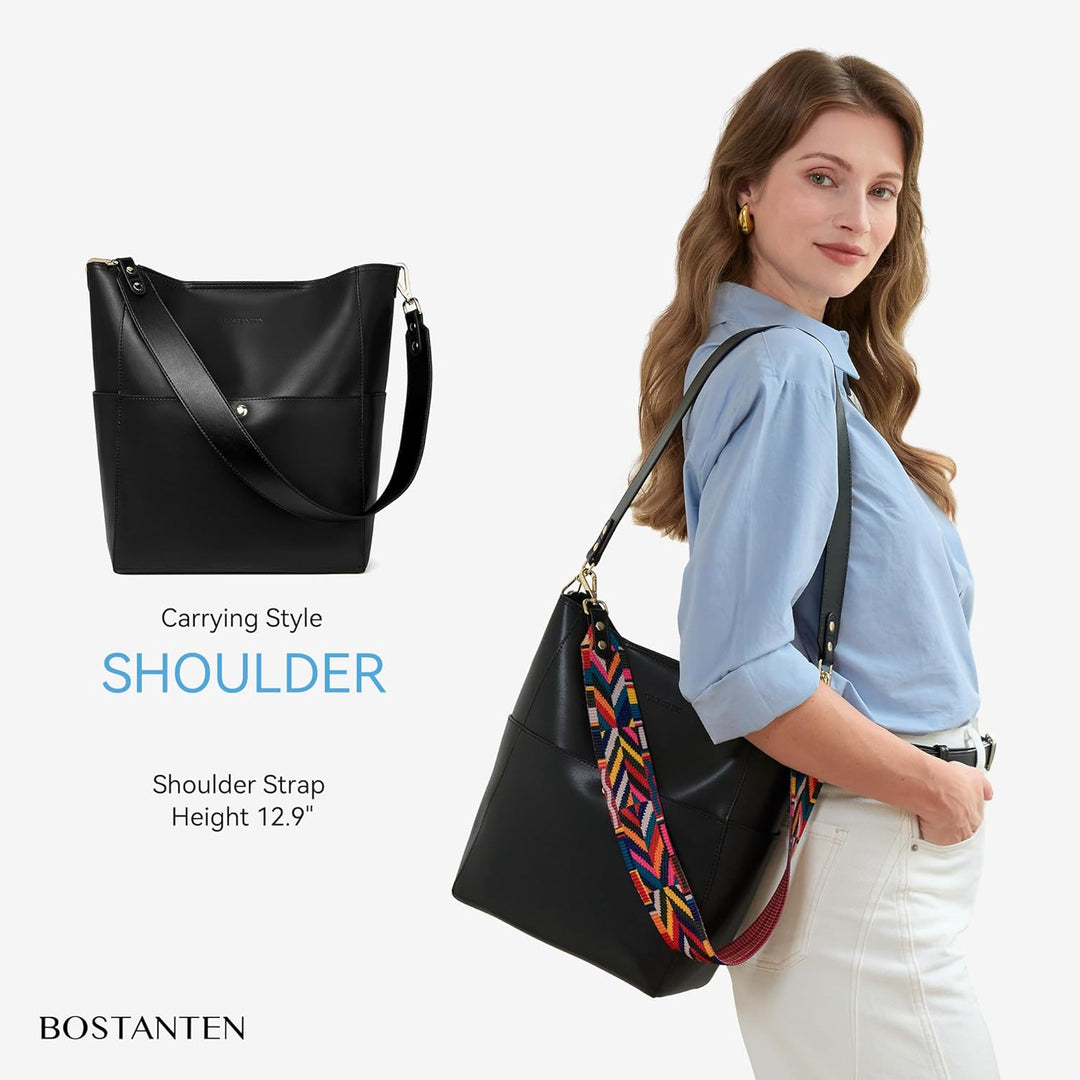 BOSTANTEN Leder Damen Handtasche Schultertasche Umhängetasche Designer Tasche Gross 1-a-schwarz, 1-a
