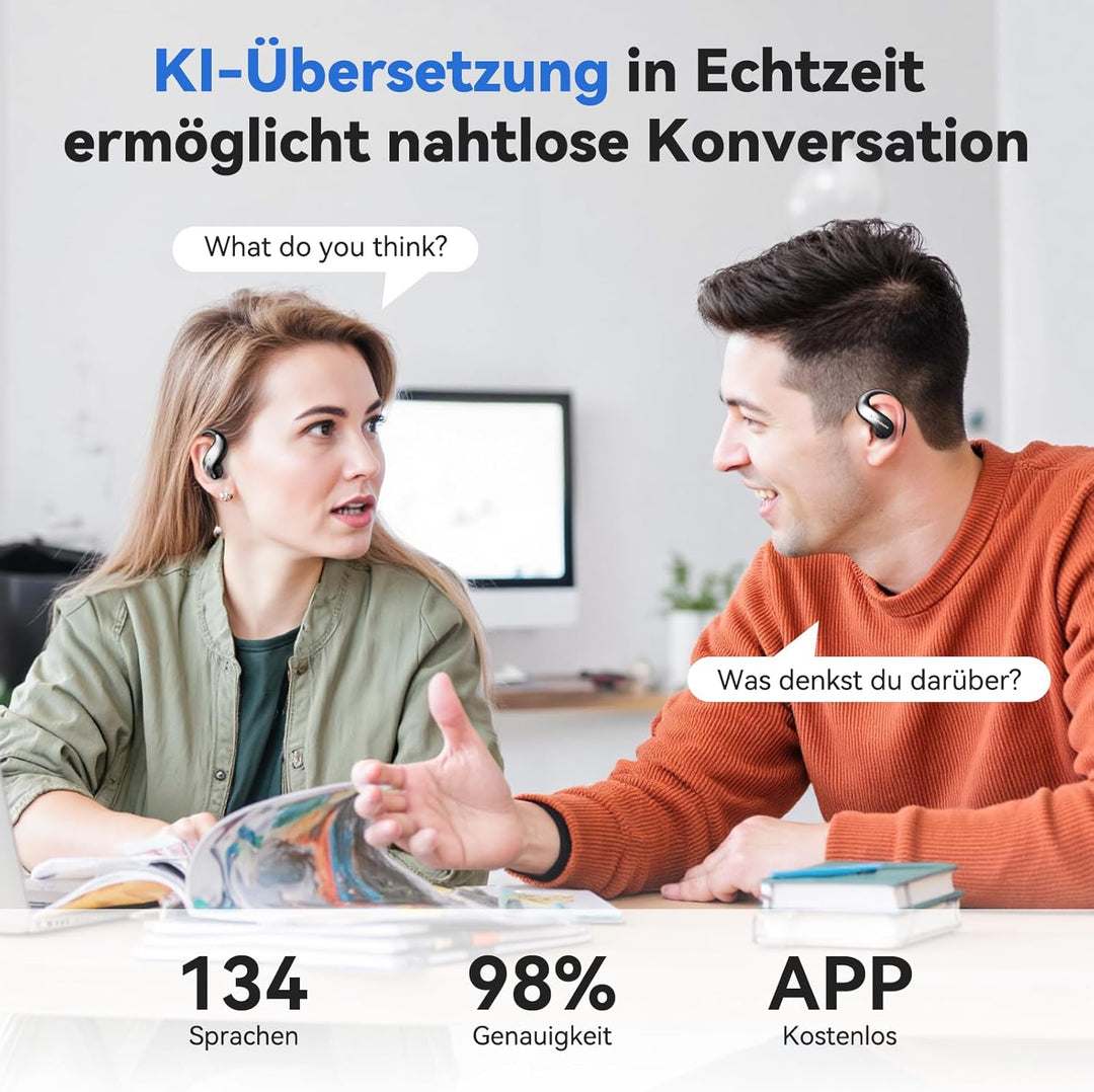 NE19 AI Übersetzer Kopfhörer, 3-in-1 Übersetzungskopfhörer für 134 Sprachen mit APP, Open Ear Sprach
