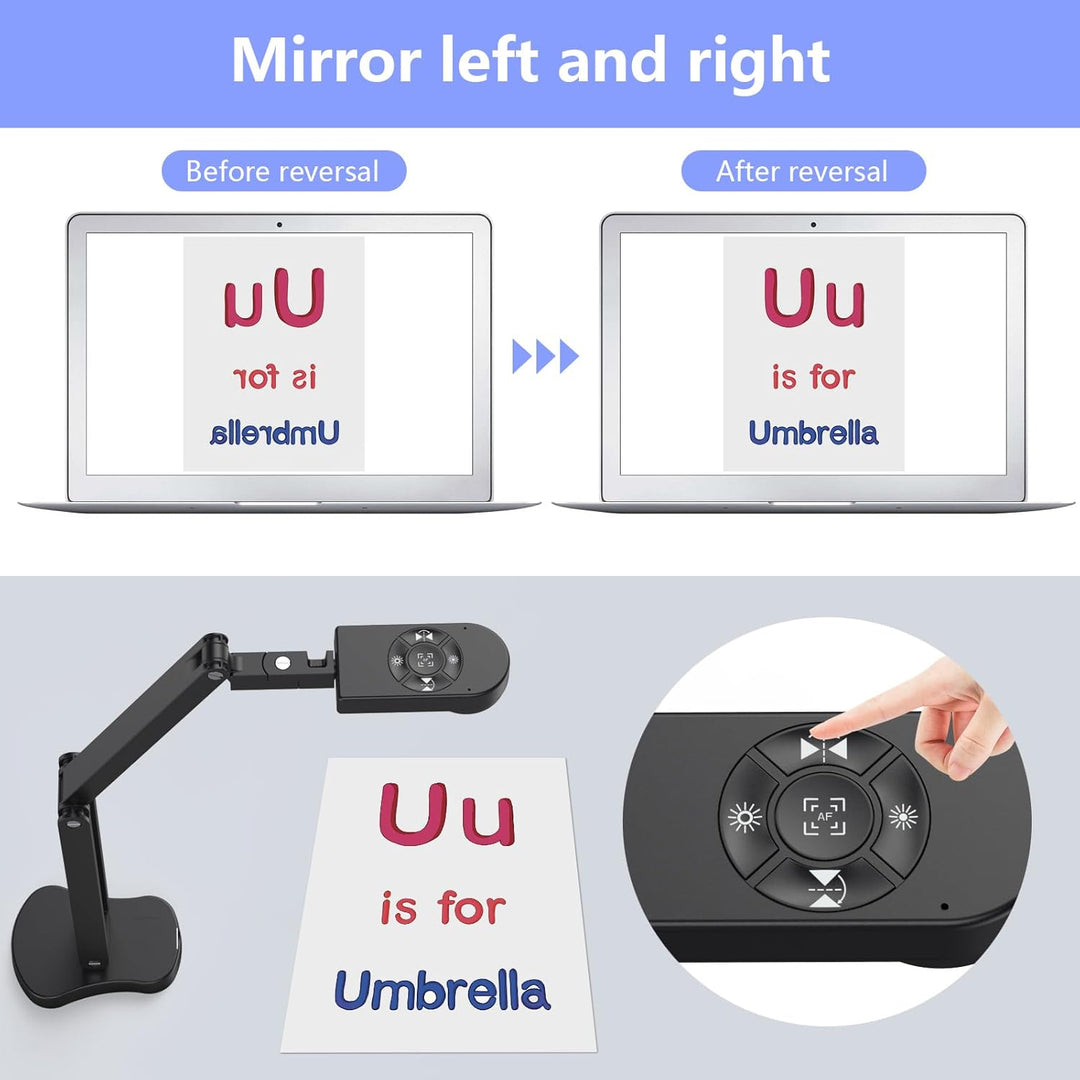 8MP Dokumentenkamera & Webcam 4K, 2448P Visualizer, Vorlagen bis A3 mit 3-Stufen-LED-Licht, Bildumke