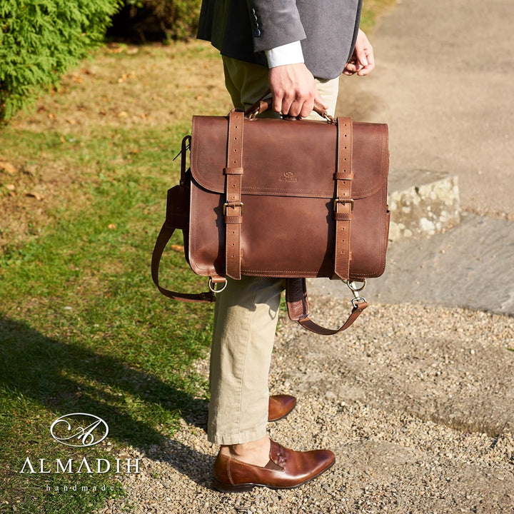 ALMADIH Leder Multifunktionstasche WALKER Aktentasche, Rucksack + Umhängetasche in einem! Handgefert