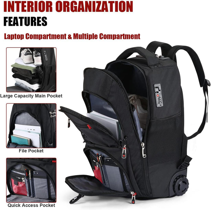 star cloud Extra Grosser Trolley Rucksack mit Rollen Wasserfest, 18 inch-Laptopfach, 22,5x15x10 inch