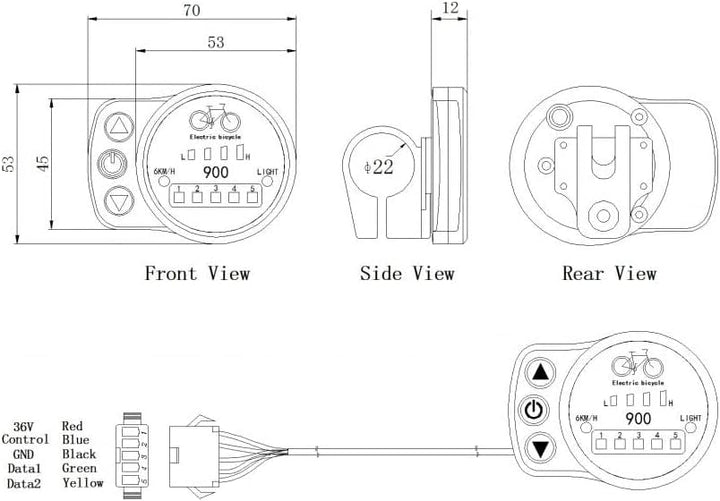 Display KT-LED900, Bordcomputer, LED-Display, E-Bike, Elektrisches Fahrrad, Pedelec, 24V/36V/48V Wat