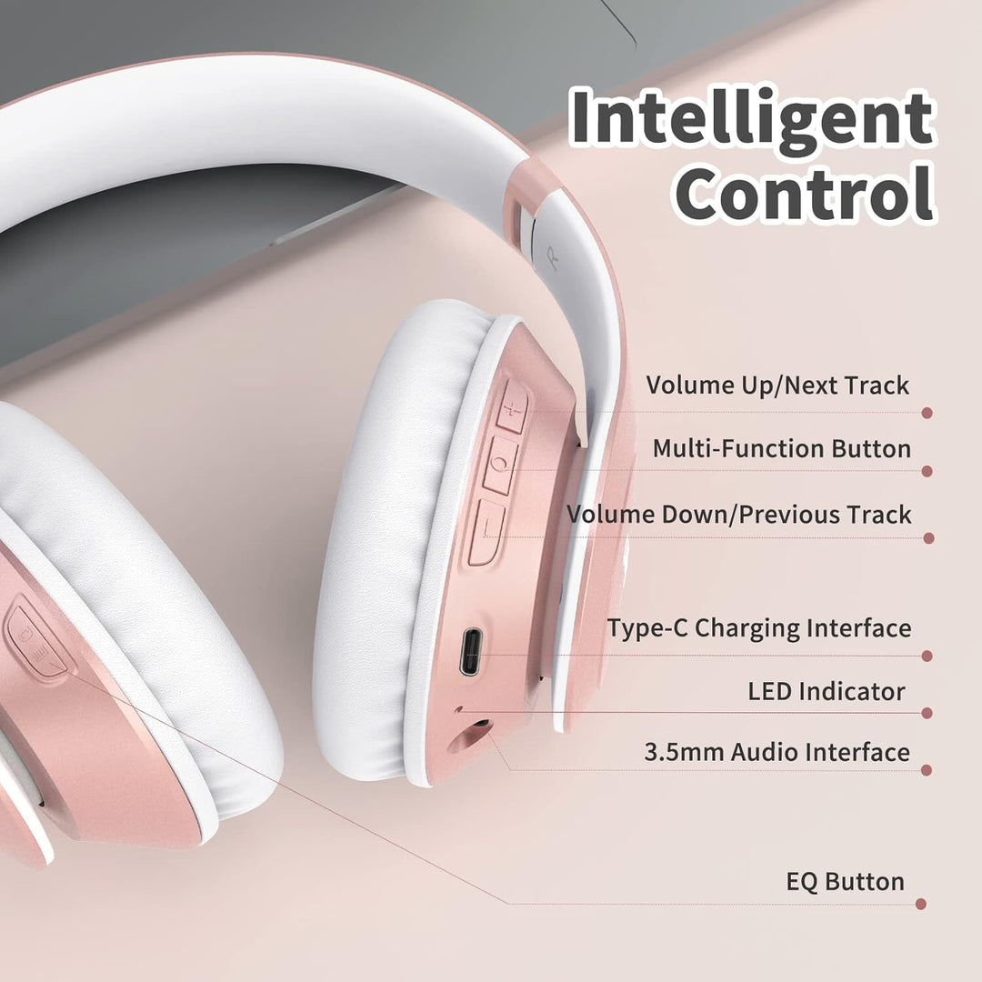 Uliptz Kabellose Bluetooth-Kopfhörer, 65 Stunden Spielzeit, 6 EQ-Sound-Modi, HiFi-Stereo-Over-Ear-Ko