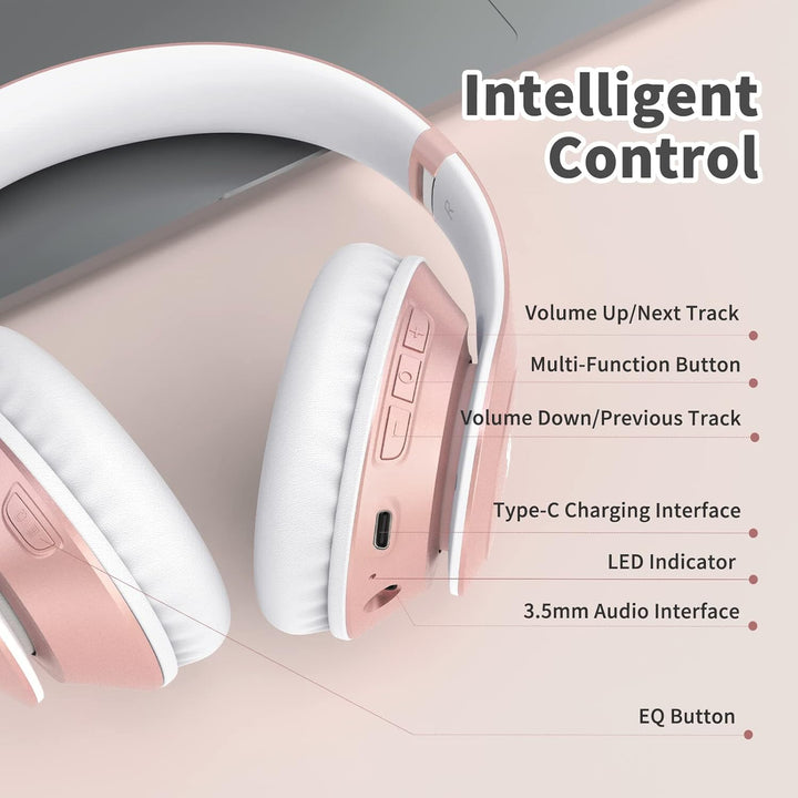 Uliptz Kabellose Bluetooth-Kopfhörer, 65 Stunden Spielzeit, 6 EQ-Sound-Modi, HiFi-Stereo-Over-Ear-Ko