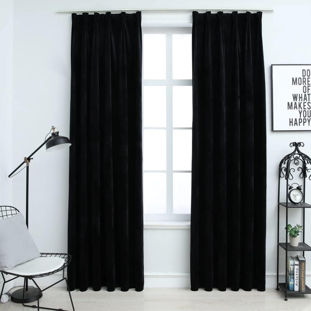 WIFESE 2 Stück Verdunkelungsvorhänge mit Haken 140x225 cm Samt Schwarz Vorhang Blickdicht Gardine Cu