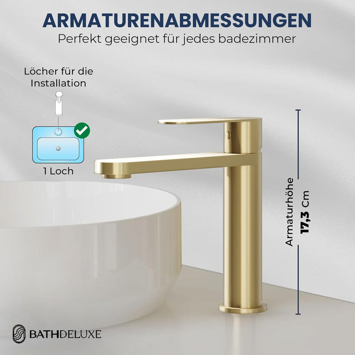 Tarnby Wasserhahn Bad – Waschtischarmatur 17,3 cm, Waschbeckenarmatur Messing Matt, Anti-Fingerprint