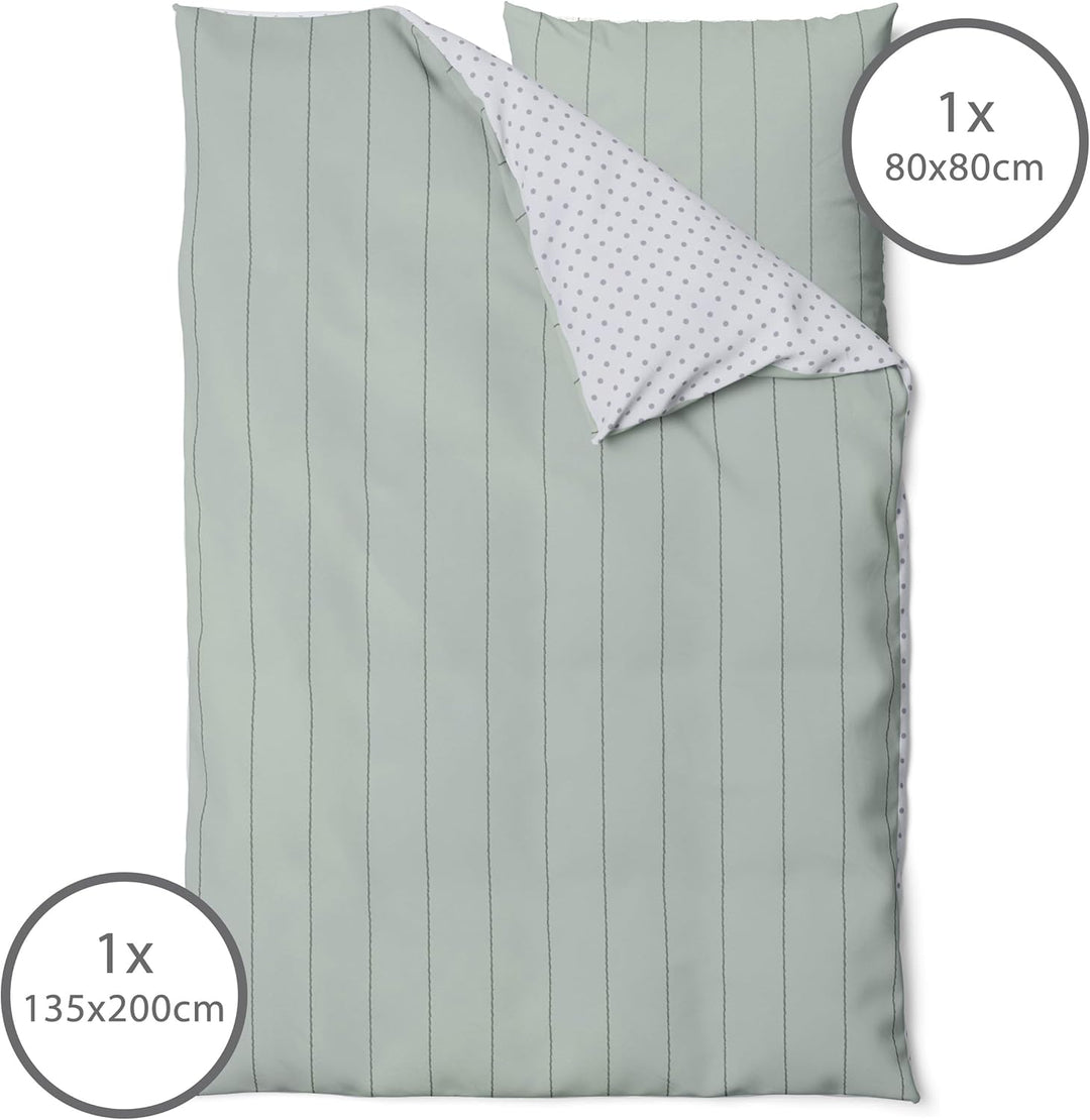 LINKHOFF Bettwäsche gestreift 135x200 cm - Biber Bettwäsche Mintgrün - Grün Grau aus 100% Baumwolle