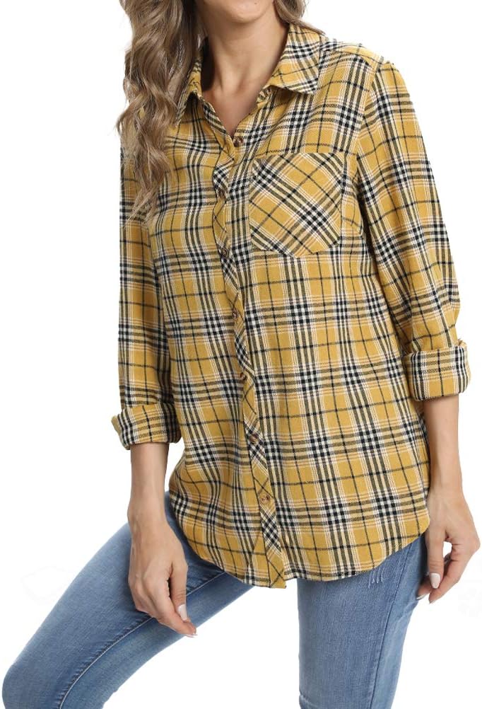 fuinloth Hemd Damen Kariert Trachtenbluse Plaid Langarmshirt Flanell Bluse Elegant Oberteile aus Bau